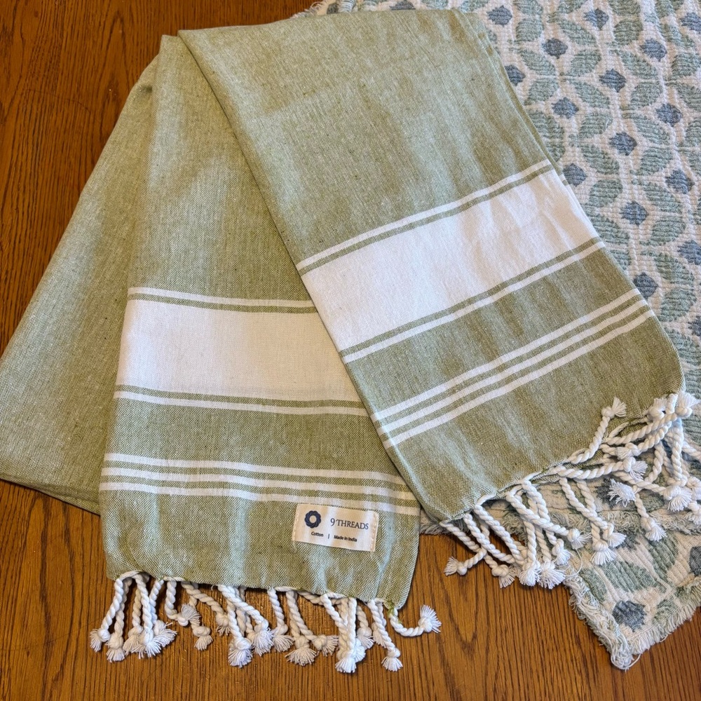 Green and White Tablecloth Cotton